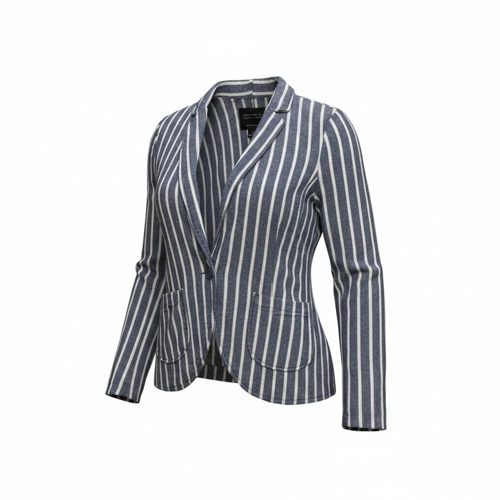 Sanctuary Linen Blend Striped Blazer Navy White Single Button Jacket Size M